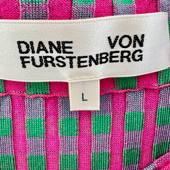 DVF Rosa Ribbed Stretch Knit Fitted Midi Skirt in Pink and Green Gingham Size XL - Picture 7 of 8